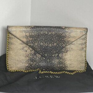 J.Crew Envelope Clutch Shoulder Bag Black Animal Print Chain